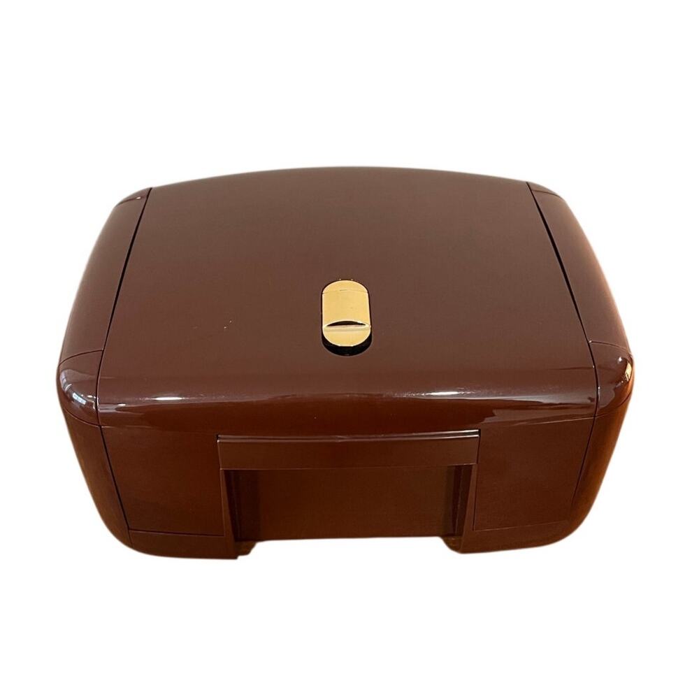 Vintage The Jewel Kit Expandable Jewelry Storage Box w Mirror Brown Plastic MCM